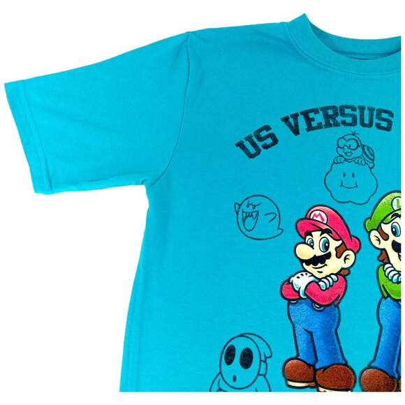 SUPER MARIO-Boy's Blue- Us vs Them- T-Shirt Top-  SIZE XL - Graphic T - Picture 3 of 8